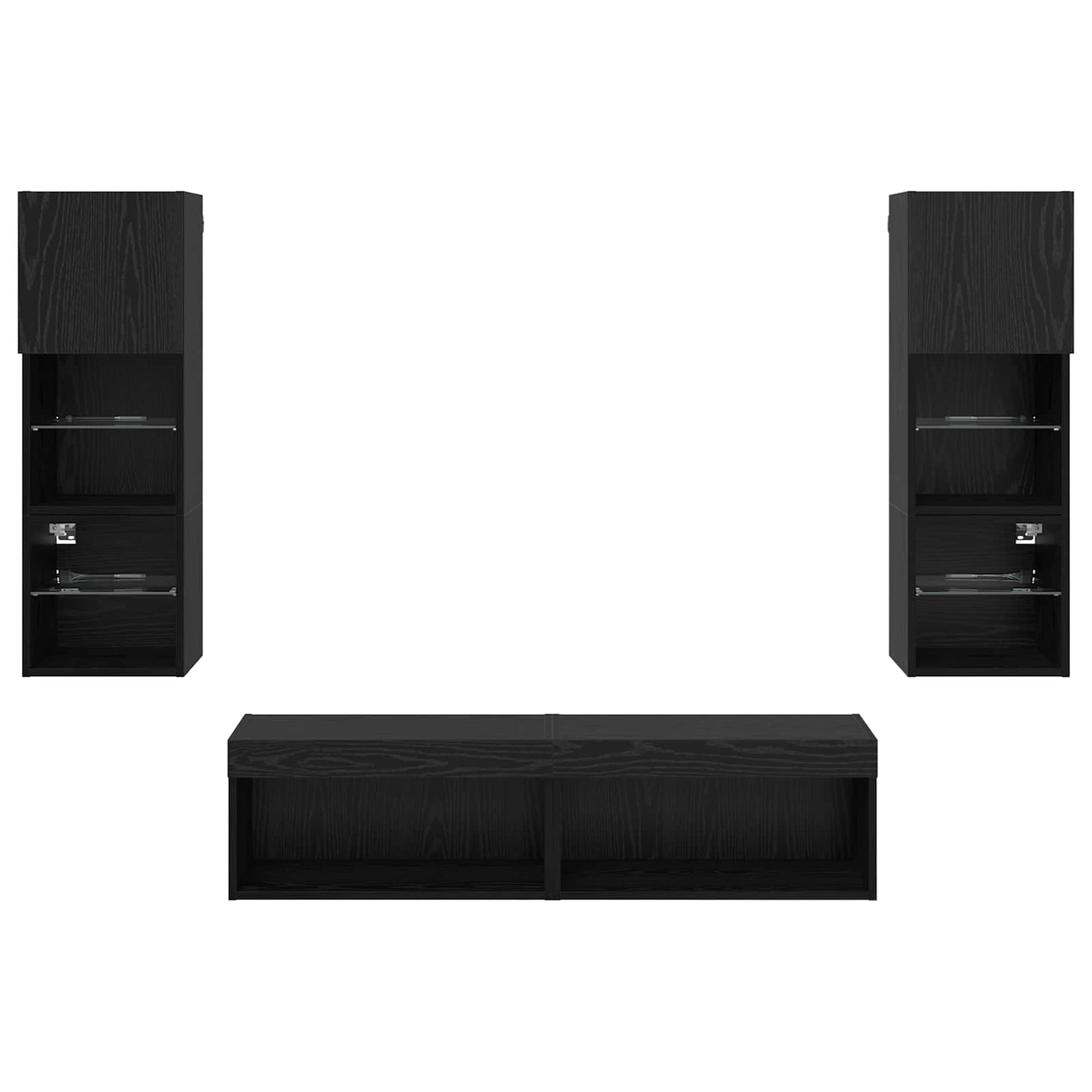 TV Wall Unit Wall-mounted 6 pcs Black Oak Engineered Wood