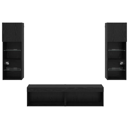 TV Wall Unit Wall-mounted 6 pcs Black Oak Engineered Wood