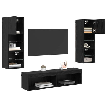 TV Wall Unit Wall-mounted 6 pcs Black Oak Engineered Wood