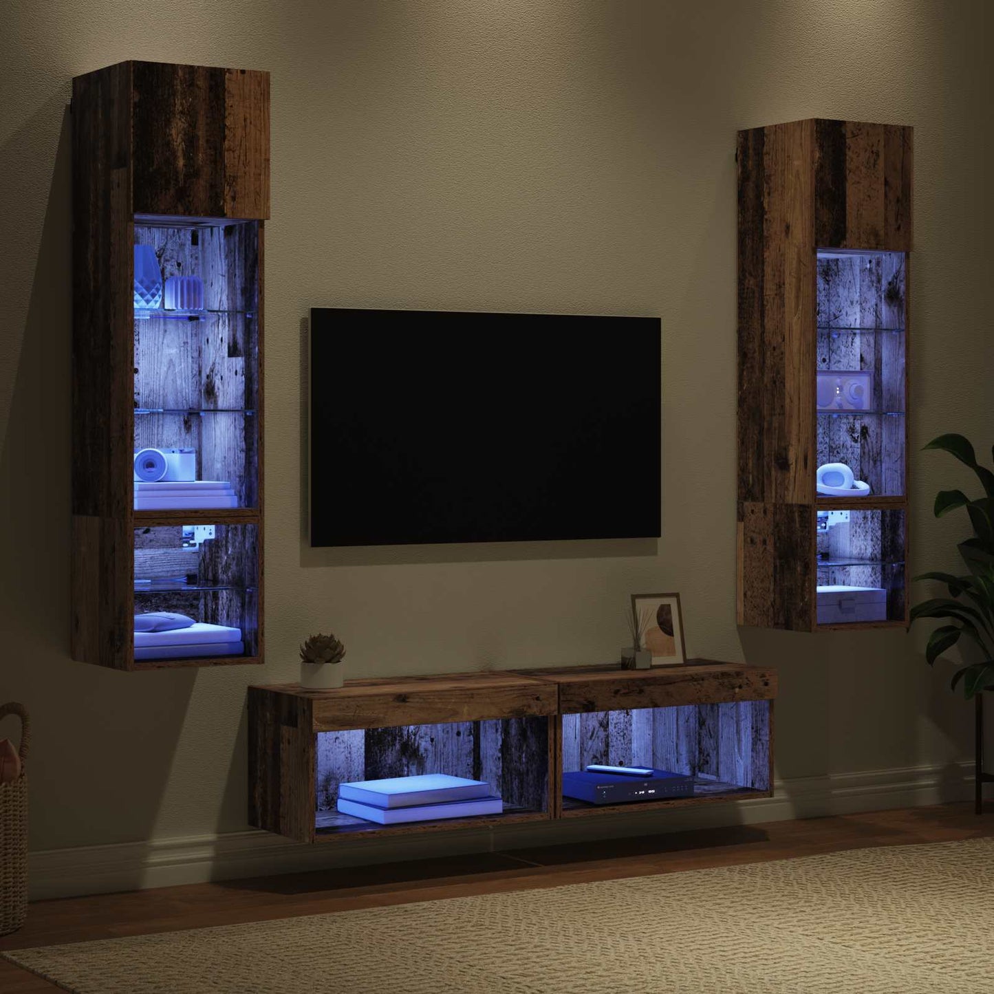 TV Wall Unit Wall-mounted 6 pcs Old Wood Engineered Wood