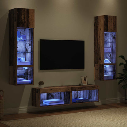 TV Wall Unit Wall-mounted 6 pcs Old Wood Engineered Wood