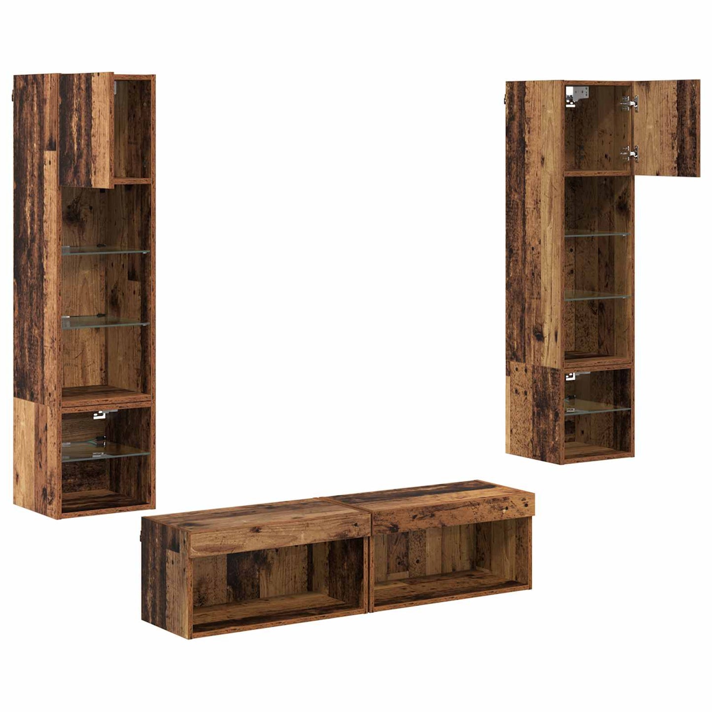 TV Wall Unit Wall-mounted 6 pcs Old Wood Engineered Wood