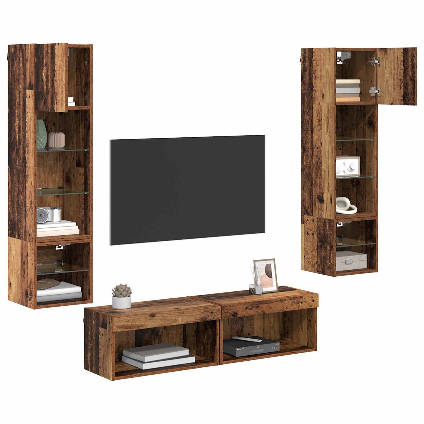 TV Wall Unit Wall-mounted 6 pcs Old Wood Engineered Wood