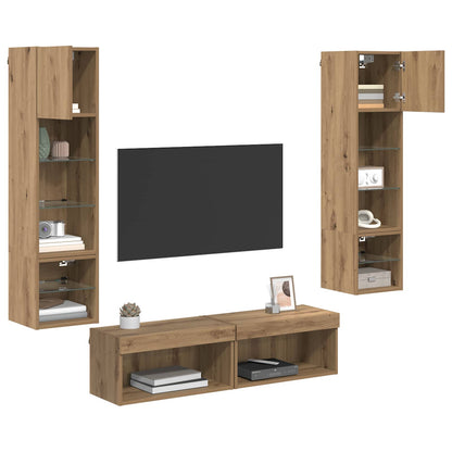 TV Wall Unit Wall-mounted 6 pcs Artisan Oak Engineered Wood