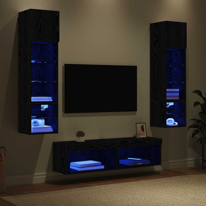 TV Wall Unit Wall-mounted 6 pcs Black Oak Engineered Wood
