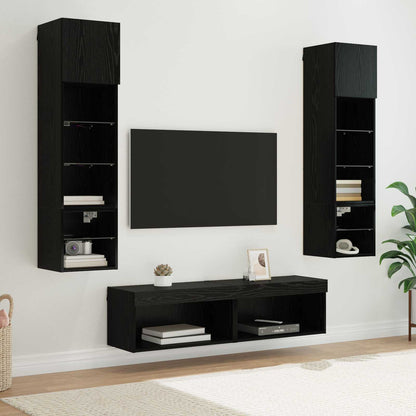 TV Wall Unit Wall-mounted 6 pcs Black Oak Engineered Wood
