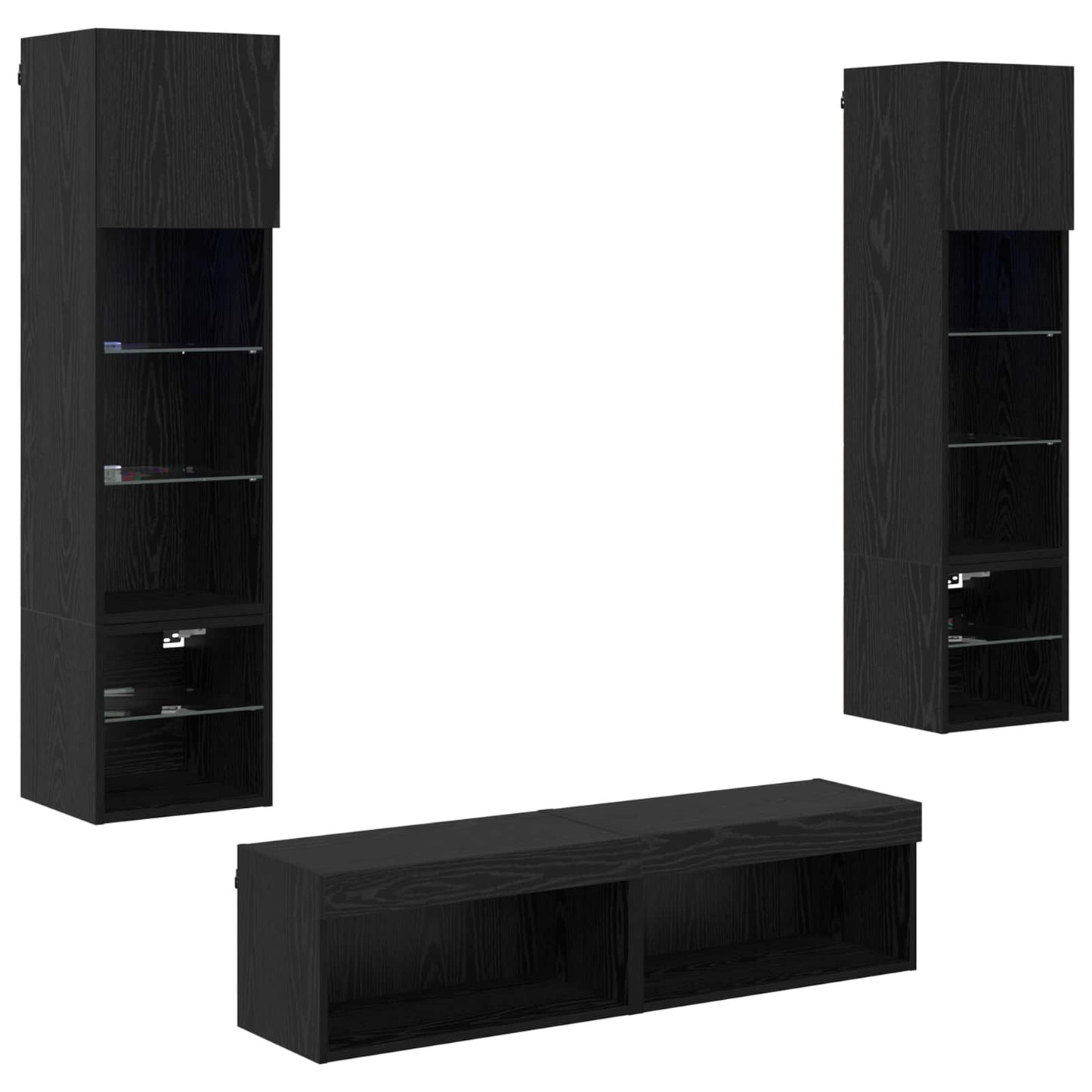 TV Wall Unit Wall-mounted 6 pcs Black Oak Engineered Wood