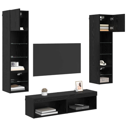 TV Wall Unit Wall-mounted 6 pcs Black Oak Engineered Wood