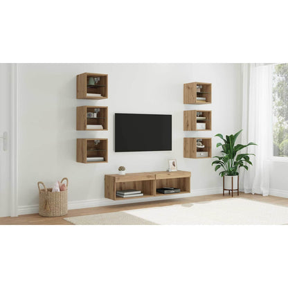 TV Cabinet with LED Strip Lights 8 pcs Artisan Oak Glass
