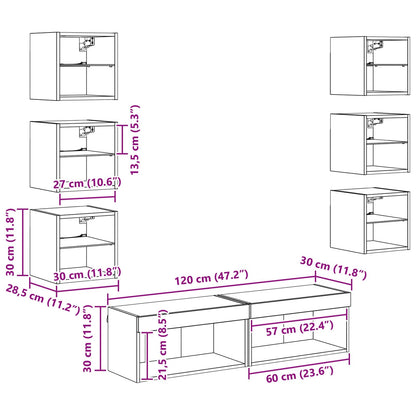TV Cabinet with LED Strip Lights 8 pcs Artisan Oak Glass