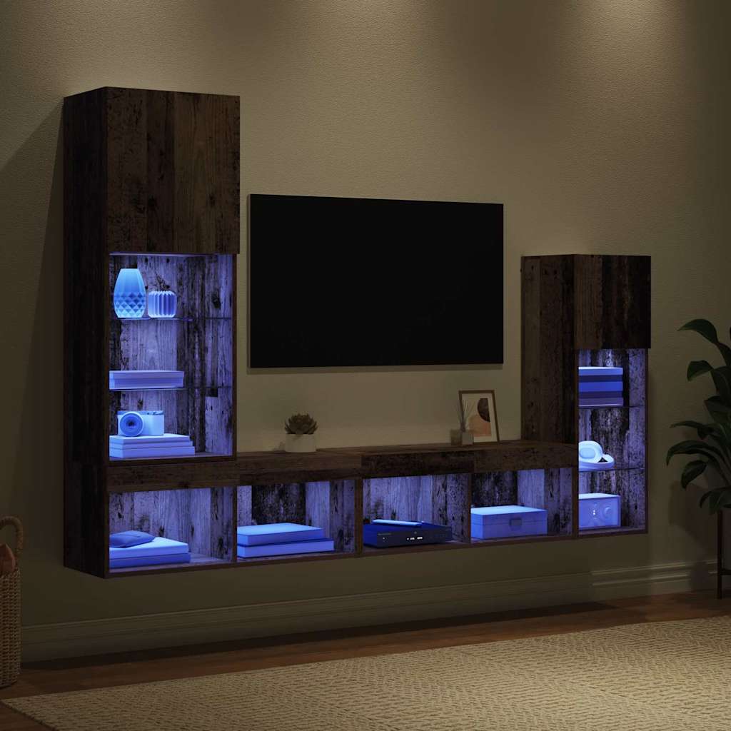TV Wall Units Wall-mounted 4 pcs Old Wood Engineered Wood