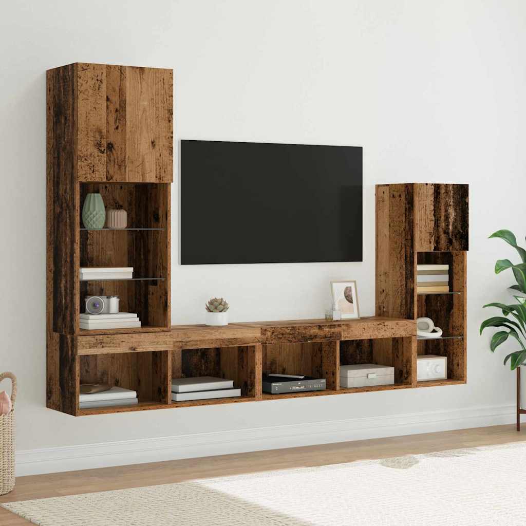 TV Wall Units Wall-mounted 4 pcs Old Wood Engineered Wood