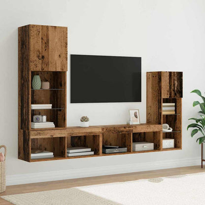 TV Wall Units Wall-mounted 4 pcs Old Wood Engineered Wood
