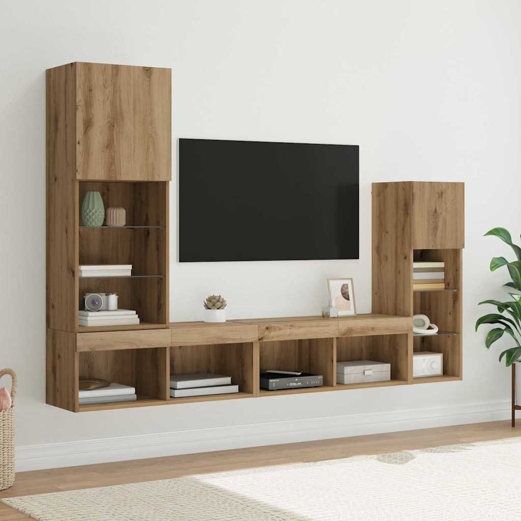 TV Wall Units Wall-mounted 4 pcs Artisan Oak Engineered Wood
