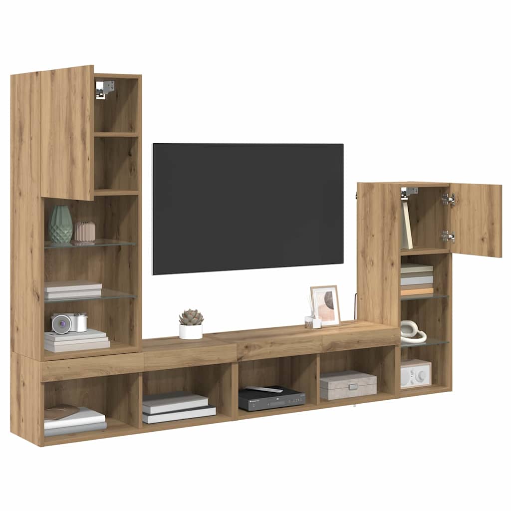 TV Wall Units Wall-mounted 4 pcs Artisan Oak Engineered Wood