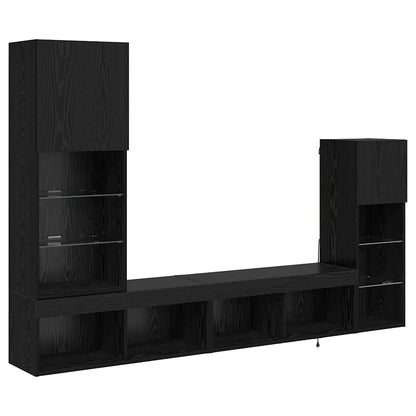 TV Wall Units Wall-mounted 4 pcs Black Oak Engineered Wood