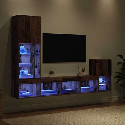 TV Wall Units with LED Strip Lights Old Wood Engineered Wood
