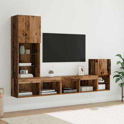 TV Wall Units with LED Strip Lights Old Wood Engineered Wood