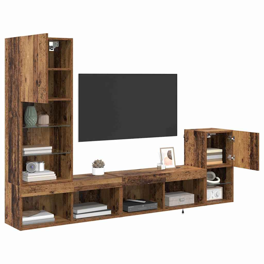 TV Wall Units with LED Strip Lights Old Wood Engineered Wood