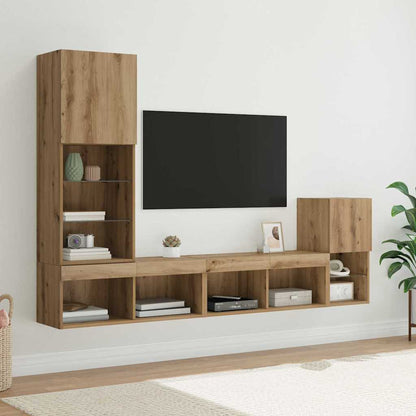 TV Wall Units with LED Strip Lights Artisan Oak Engineered Wood