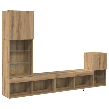 TV Wall Units with LED Strip Lights Artisan Oak Engineered Wood