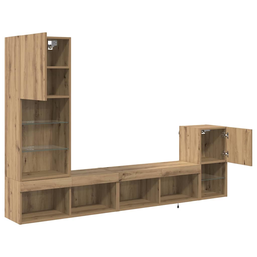 TV Wall Units with LED Strip Lights Artisan Oak Engineered Wood