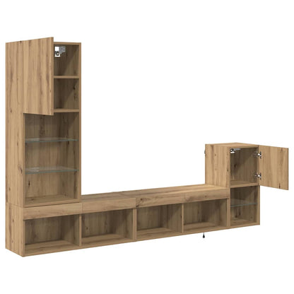 TV Wall Units with LED Strip Lights Artisan Oak Engineered Wood