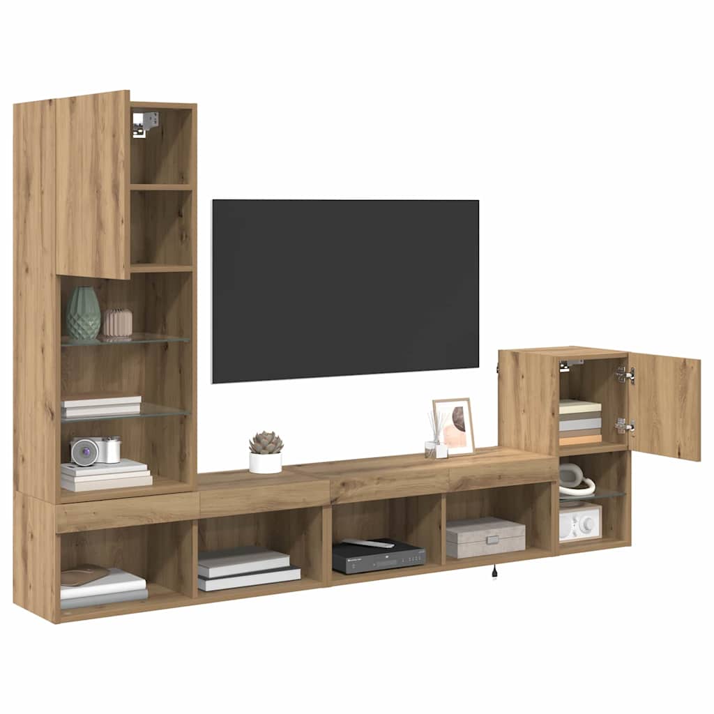 TV Wall Units with LED Strip Lights Artisan Oak Engineered Wood