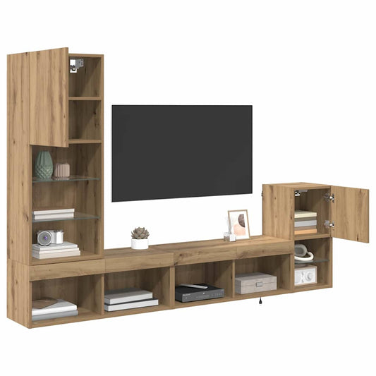 TV Wall Units with LED Strip Lights Artisan Oak Engineered Wood