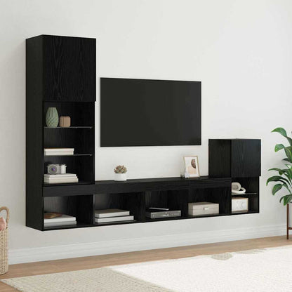 TV Wall Units with LED Strip Lights Black Oak Engineered Wood