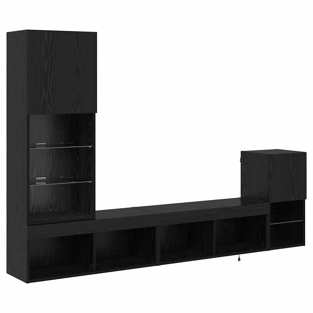 TV Wall Units with LED Strip Lights Black Oak Engineered Wood