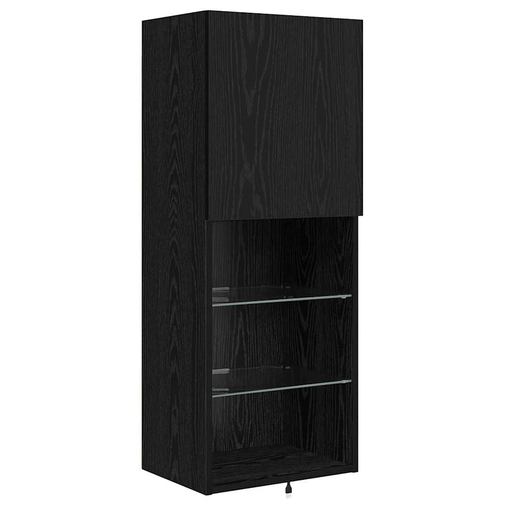 TV Wall Units with LED Strip Lights Black Oak Engineered Wood