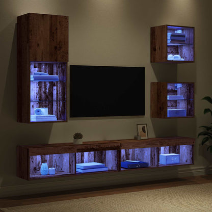 TV Wall Units with LED 5 pcs Old Wood Engineered Wood
