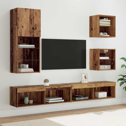 TV Wall Units with LED 5 pcs Old Wood Engineered Wood