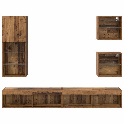 TV Wall Units with LED 5 pcs Old Wood Engineered Wood