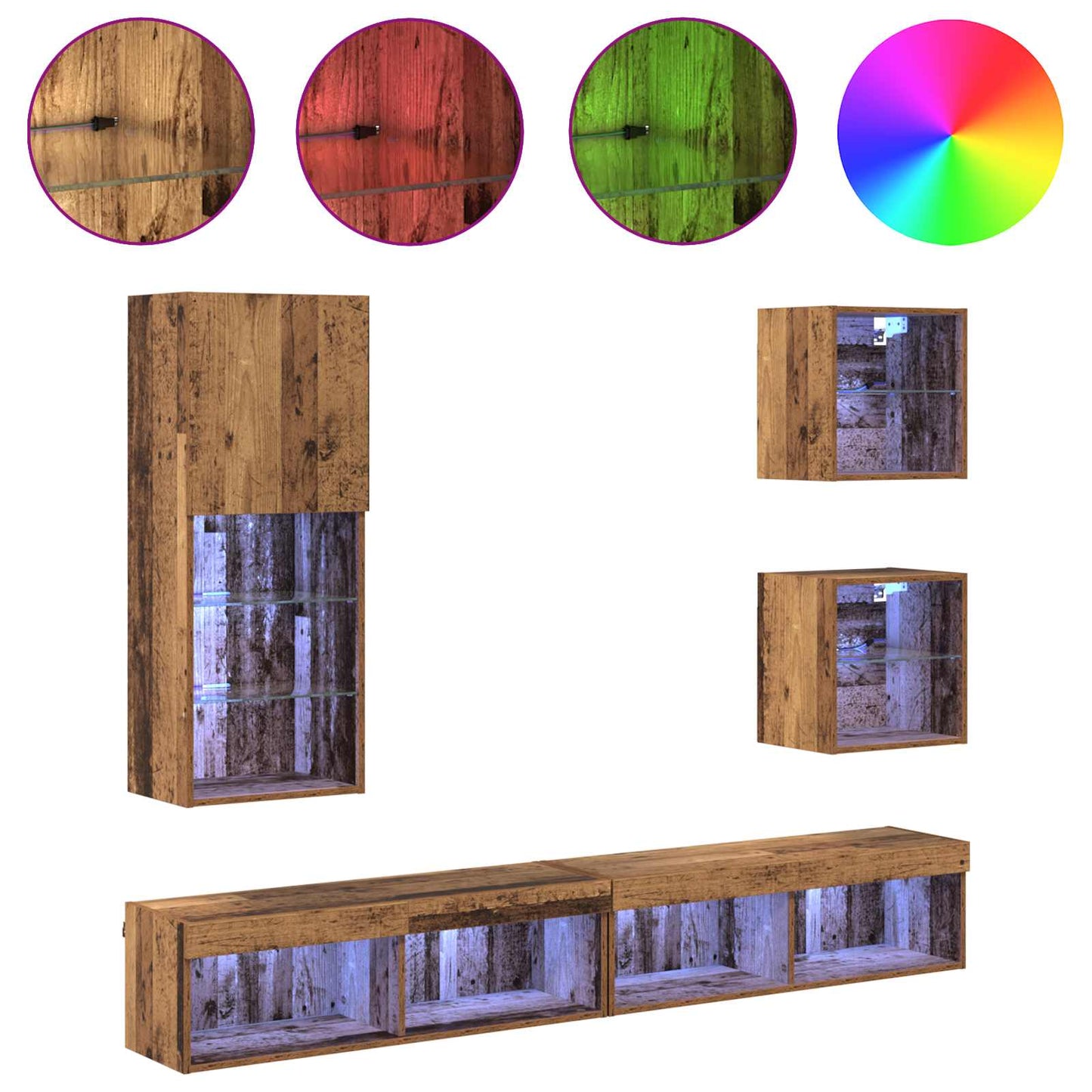 TV Wall Units with LED 5 pcs Old Wood Engineered Wood