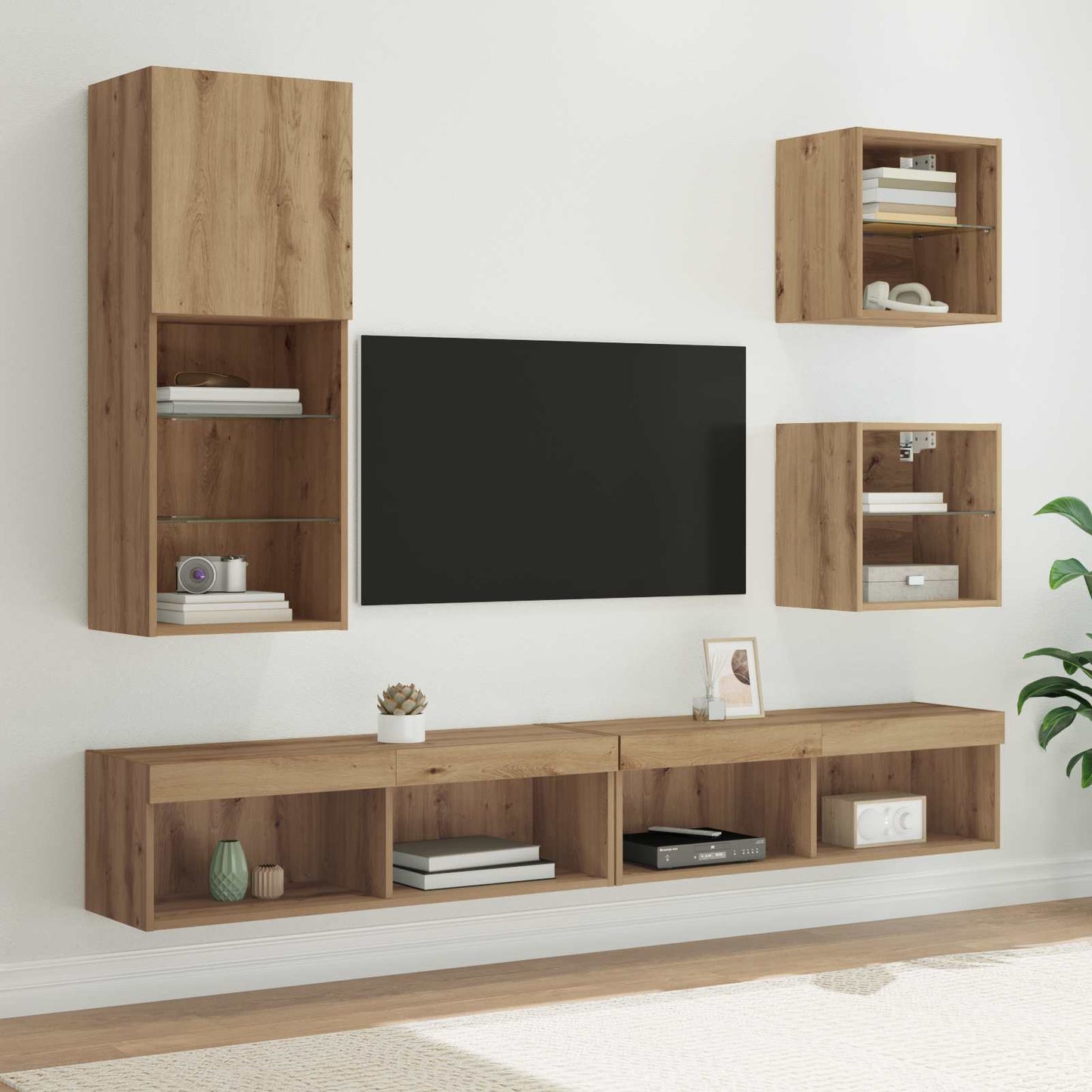 TV Wall Units with LED 5 pcs Artisan Oak Engineered Wood
