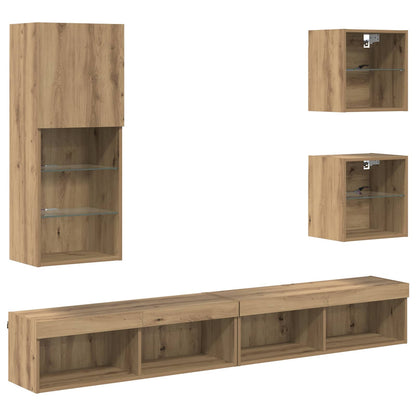 TV Wall Units with LED 5 pcs Artisan Oak Engineered Wood