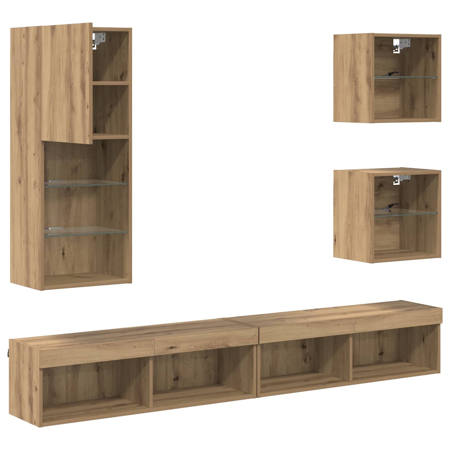 TV Wall Units with LED 5 pcs Artisan Oak Engineered Wood