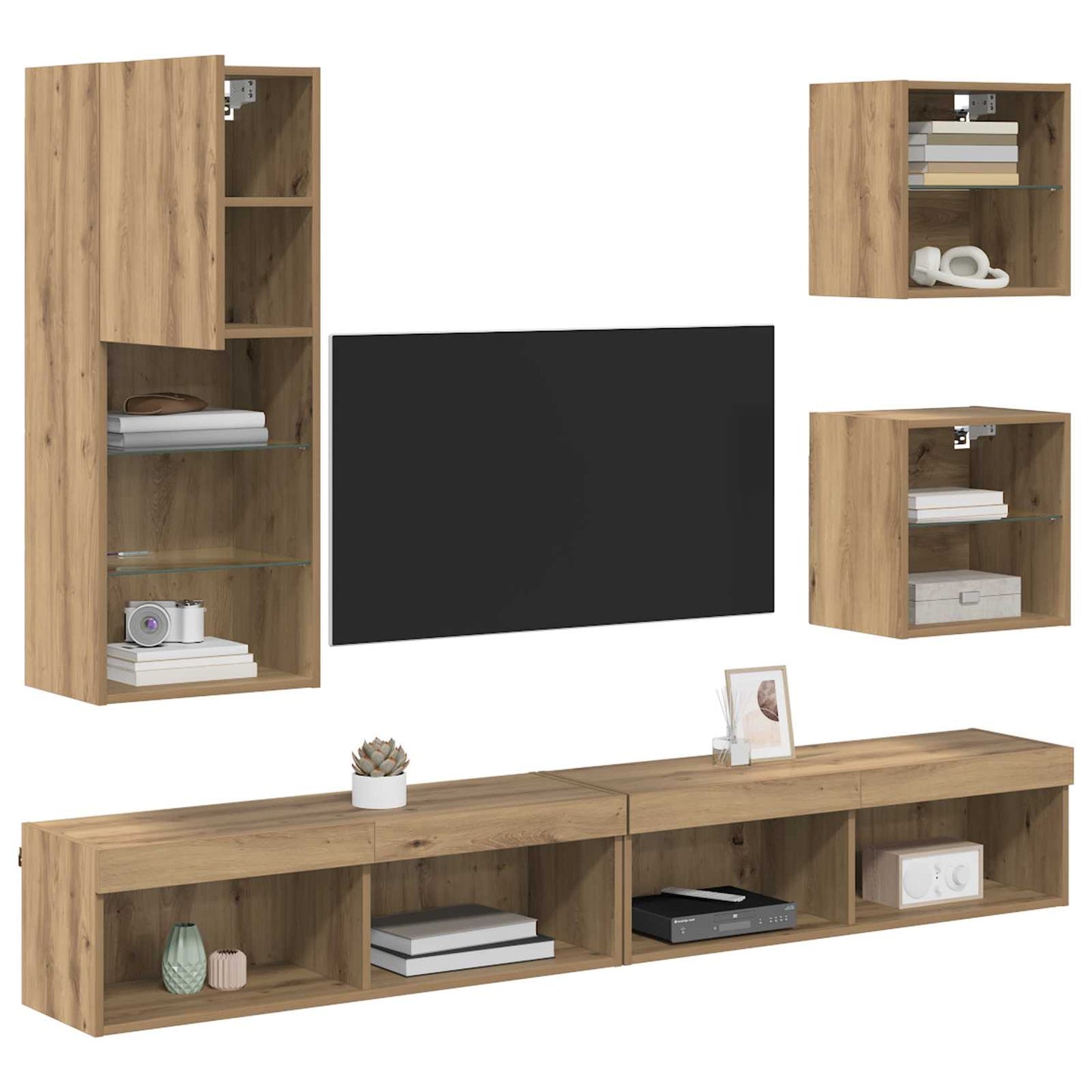 TV Wall Units with LED 5 pcs Artisan Oak Engineered Wood