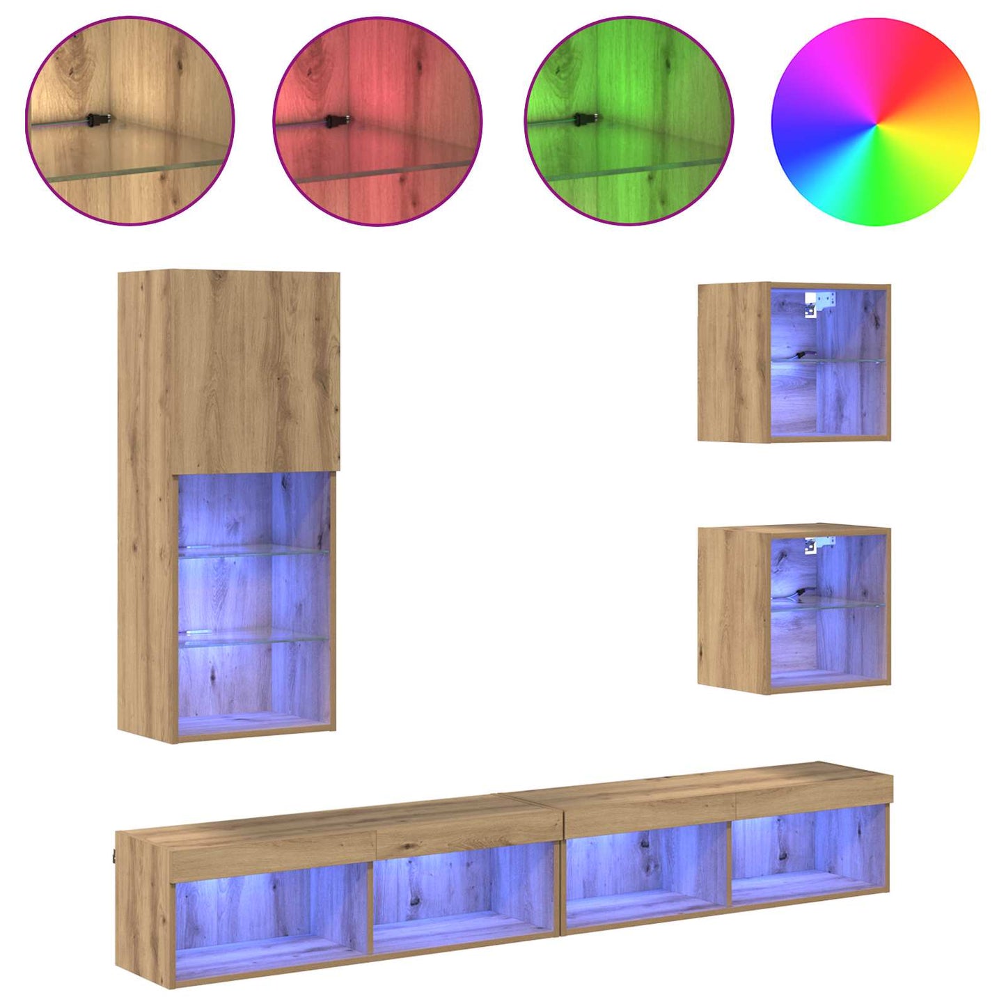 TV Wall Units with LED 5 pcs Artisan Oak Engineered Wood