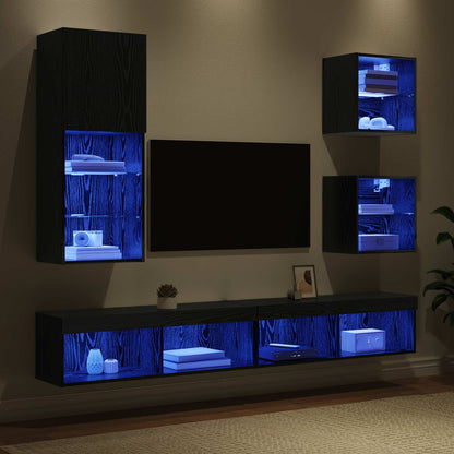 TV Wall Units with LED 5 pcs Black Oak Engineered Wood