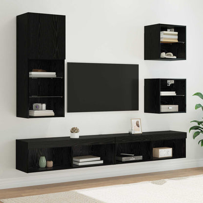 TV Wall Units with LED 5 pcs Black Oak Engineered Wood