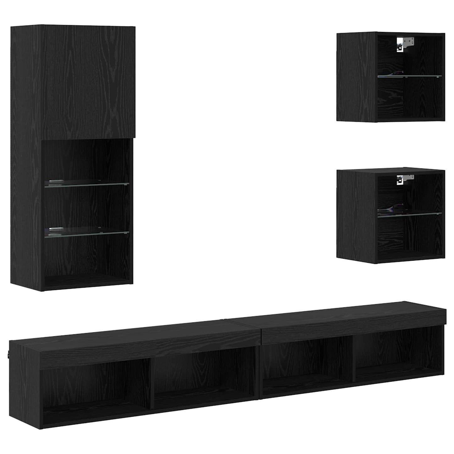 TV Wall Units with LED 5 pcs Black Oak Engineered Wood