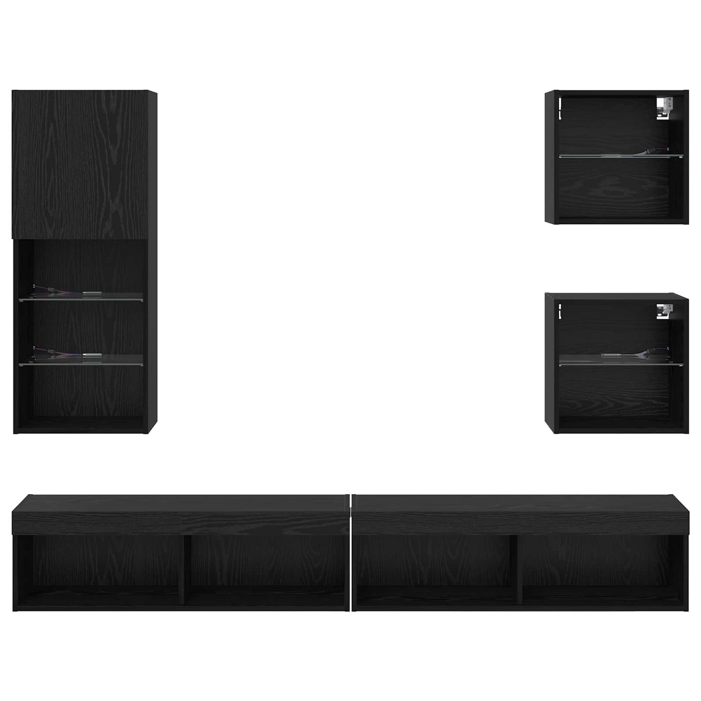 TV Wall Units with LED 5 pcs Black Oak Engineered Wood