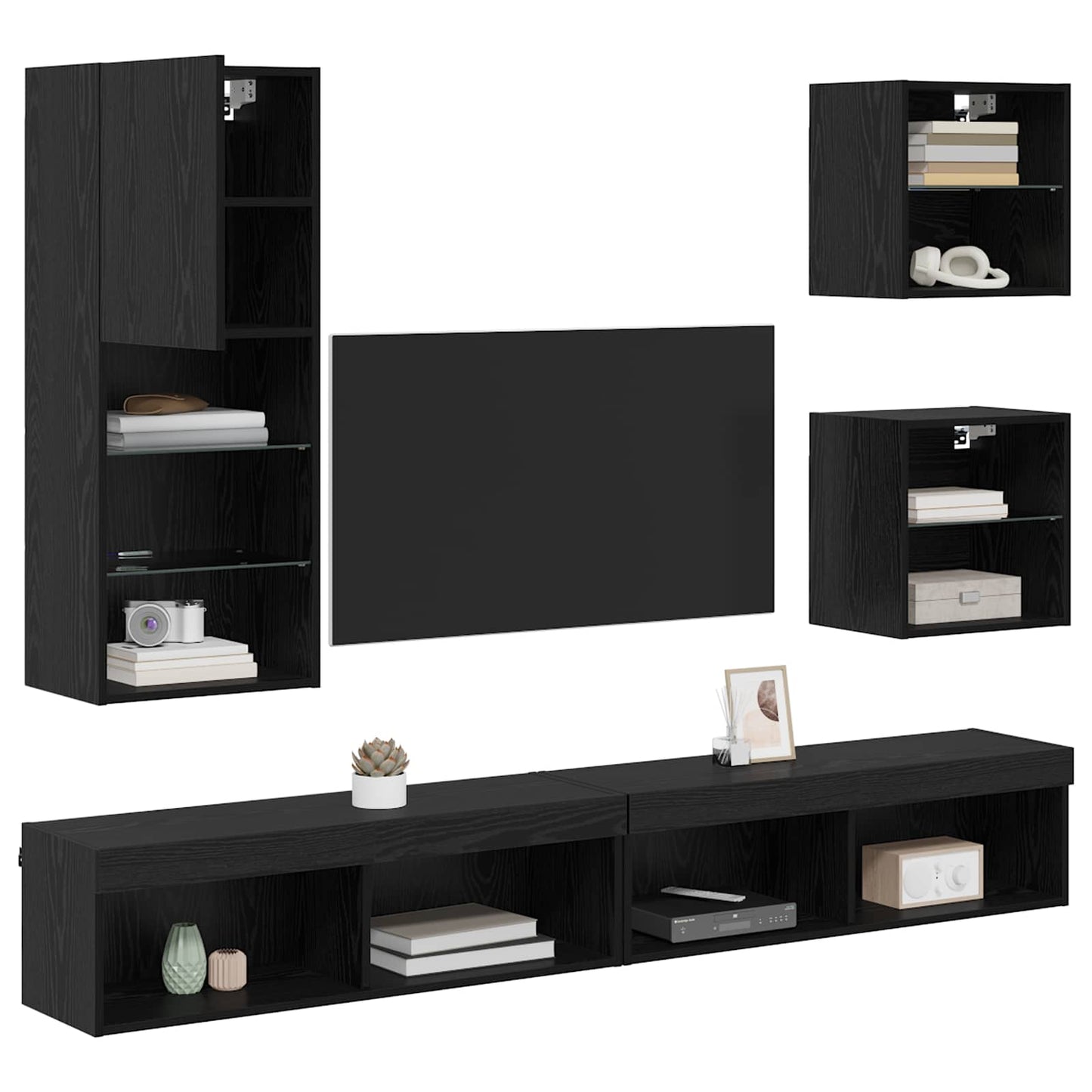TV Wall Units with LED 5 pcs Black Oak Engineered Wood