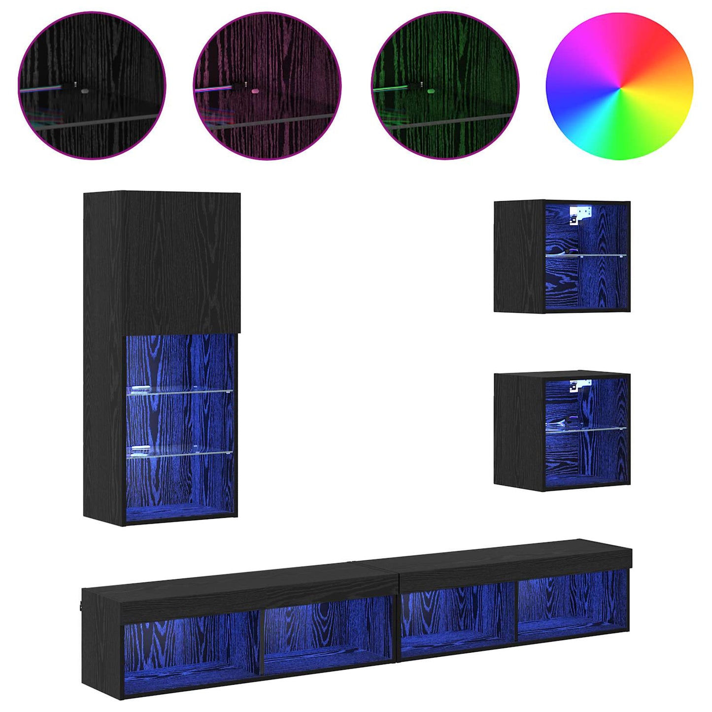 TV Wall Units with LED 5 pcs Black Oak Engineered Wood