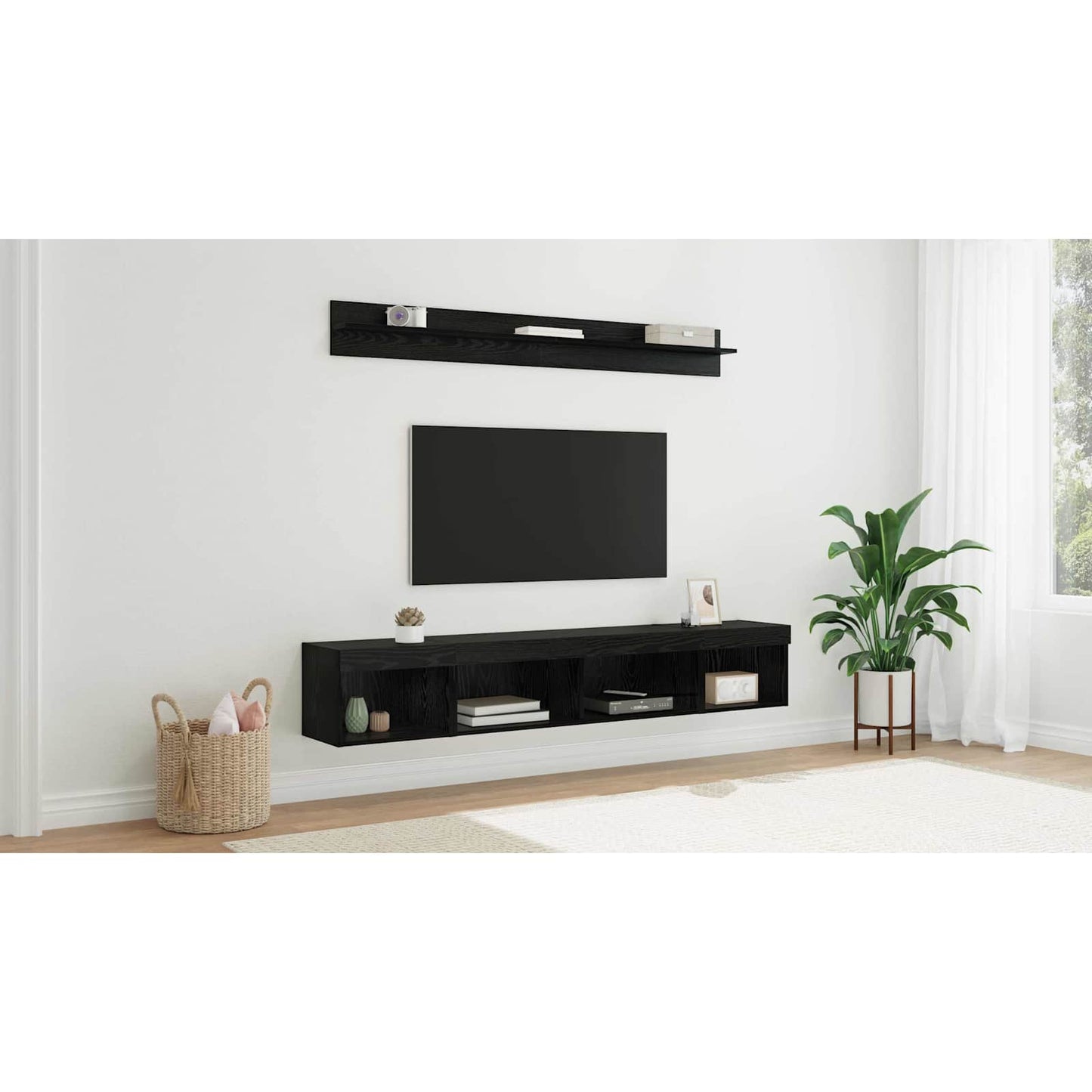 TV Wall Cabinet Set with LED 5 pcs Black Oak Engineered Wood