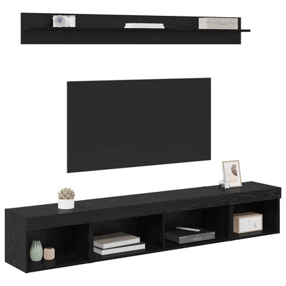 TV Wall Cabinet Set with LED 5 pcs Black Oak Engineered Wood