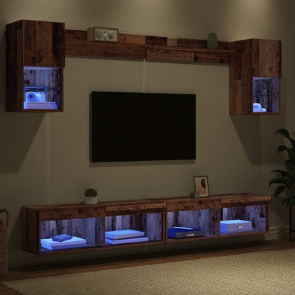 TV Wall Units with LED with LED 6 pcs Old Wood Engineered Wood